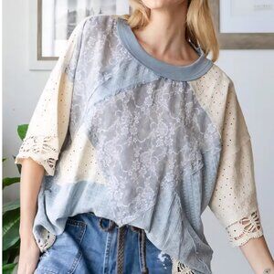 Boho Mix Fabric Top New Boutique